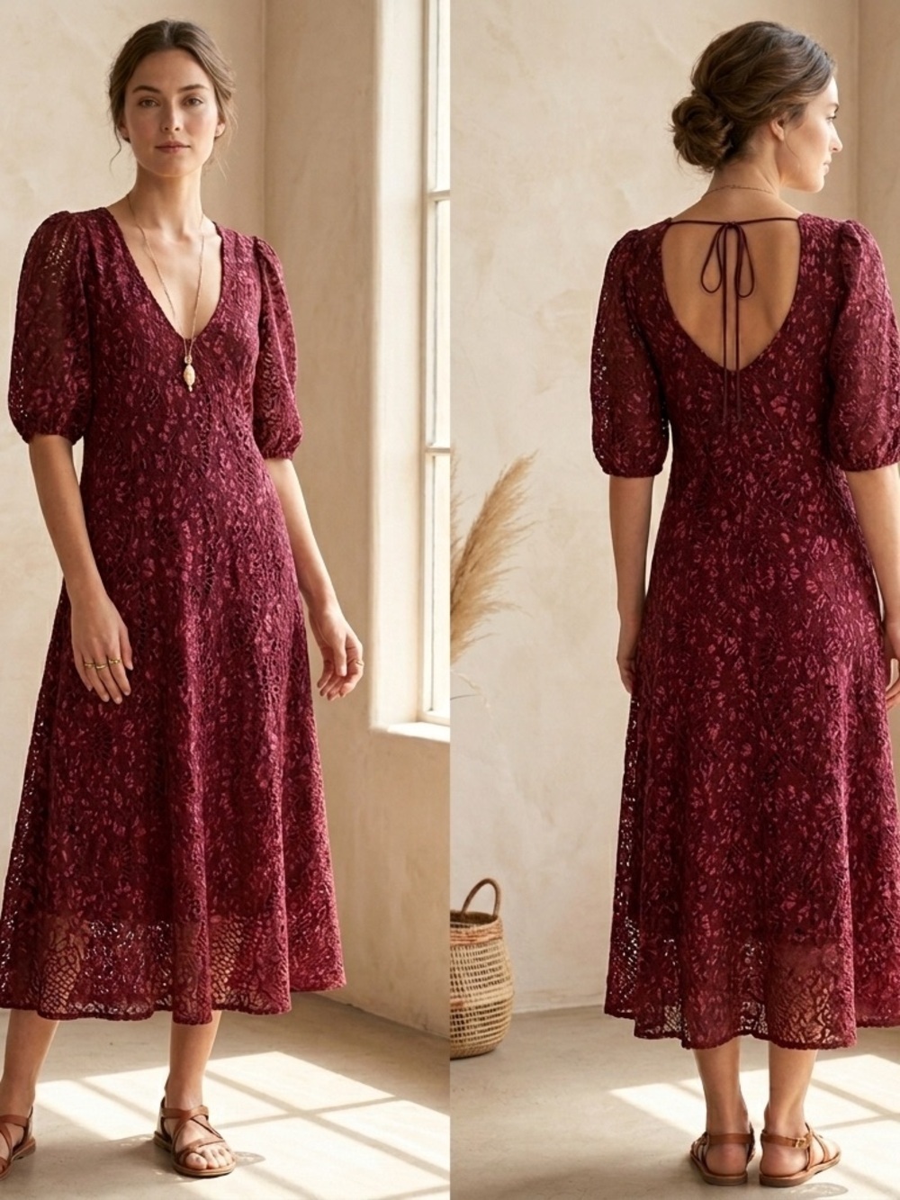 Johnny Was Jade Malaga Eyelet Embroidered Midi Dress XS Boho Chic Cottagecore